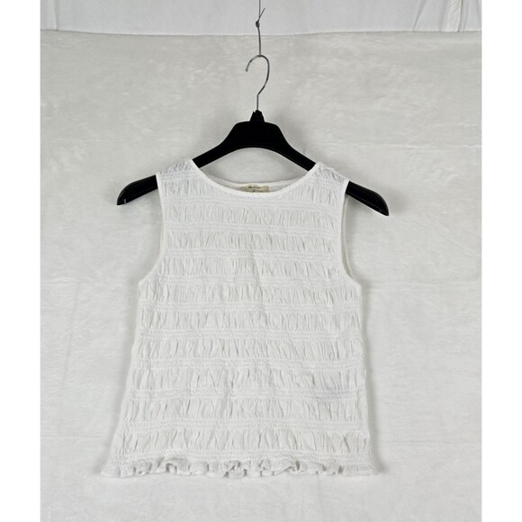 Madewell Smocked Boatneck Tank Top Women White Cotton-Linen Blend Size Med - Picture 4 of 11